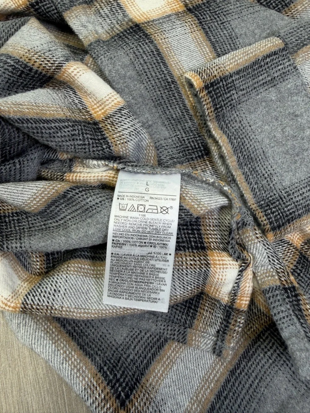 Old Navy Gray Plaid Boyfriend Shirt with Cream and Tan Stripes - Picture 3 of 8